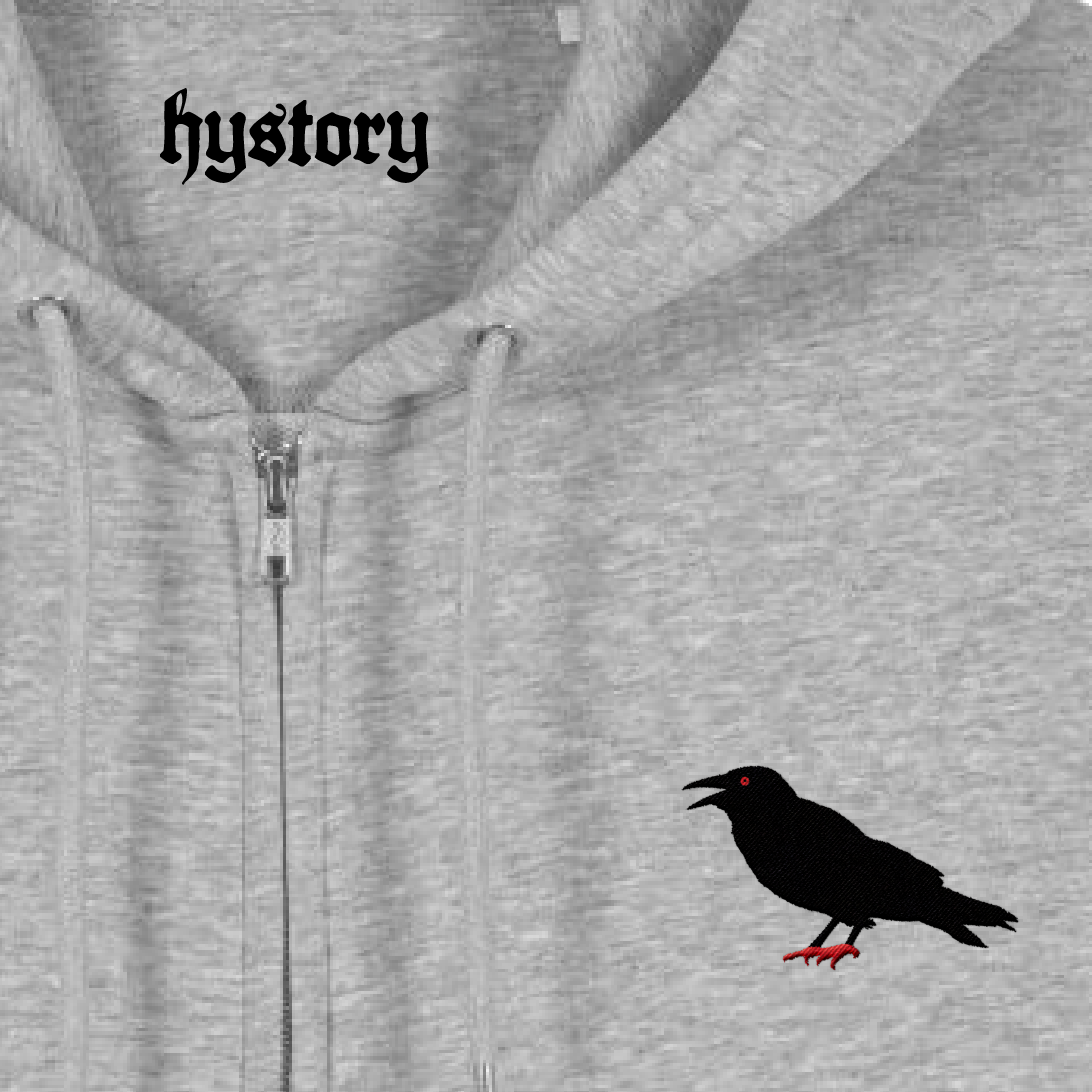 Crow Embroidered Zip Hoodie