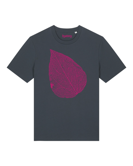 Leaf Skeleton T Shirt Ink and Fuchsia